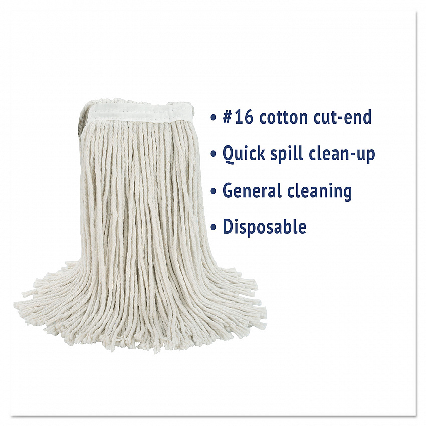 Cut-End Wet Mop Head, Cotton, #16 Size, White (2016CEA)