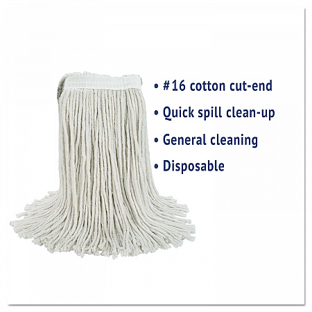 Cut-End Wet Mop Head, Cotton, #16, White, 12/Carton (2016CCT)