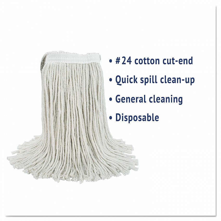 Cut-End Wet Mop Head, Cotton, #24, White (2024CEA)