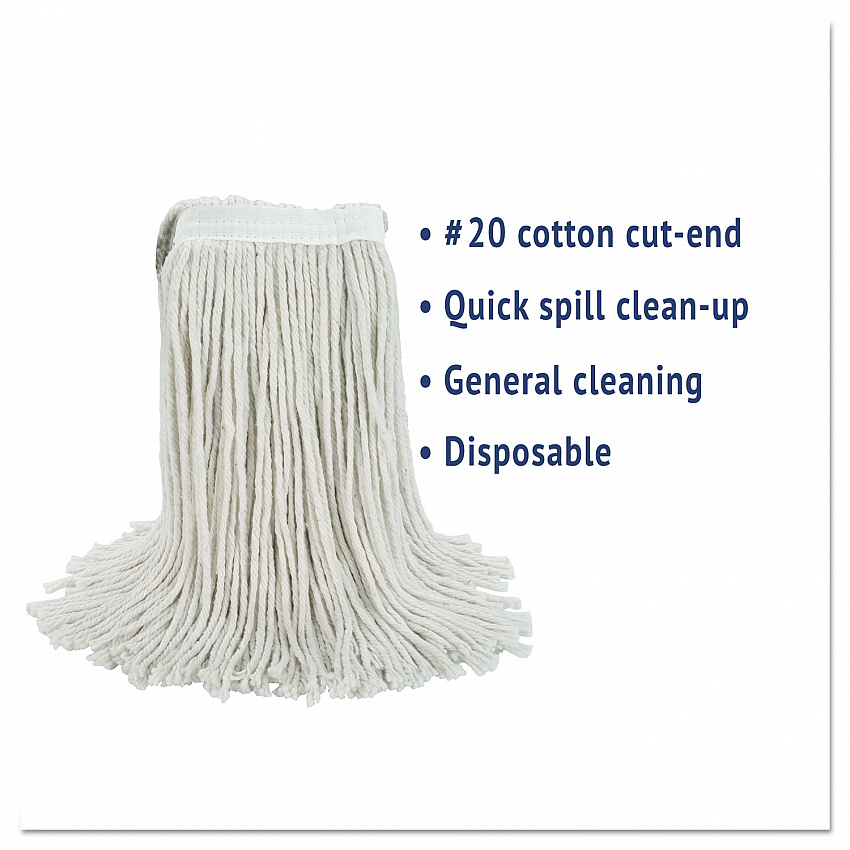 Cut-End Wet Mop Head, Cotton, #20, White (2020CEA)