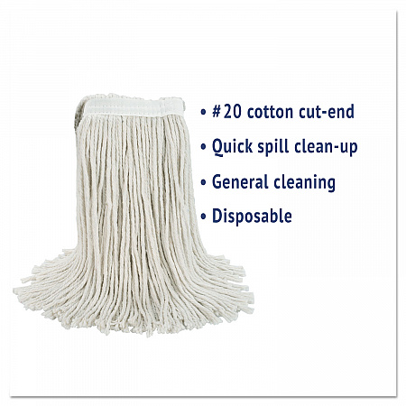 Cut-End Wet Mop Head, Cotton, White, #20, 12/Carton (2020CCT)