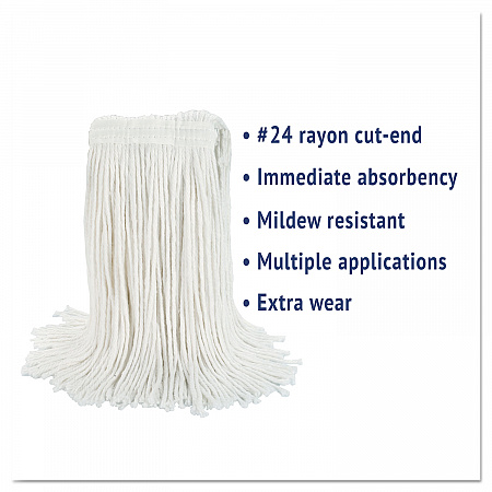 Cut-End Wet Mop Head, Rayon, #24, White (2024REA)