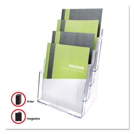 deflecto 4-Compartment DocuHolder, Magazine Size, 9.38w x 7d x 13.63h, Clear (77441)