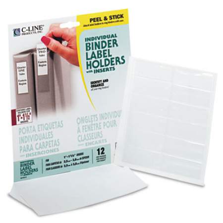 C-Line Self-Adhesive Ring Binder Label Holders, Top Load, 2 1/4 x 3 1/16, Clear, 12/PK (70023)