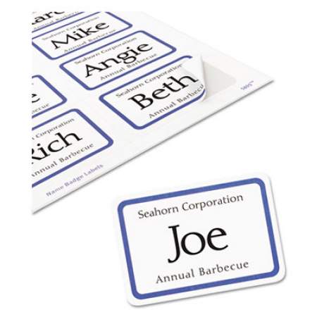 Avery Flexible Adhesive Name Badge Labels, 3.38 x 2.33, White/Blue Border, 400/Box (5895)