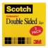 Scotch Double-Sided Tape, 1" Core, 0.5" x 75 ft, Clear, 2/Pack (6652PK)