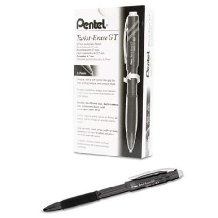 Pentel Twist-Erase GT Pencils, 0.7 mm, HB (#2.5), Black Lead, Black Barrel (QE207A)