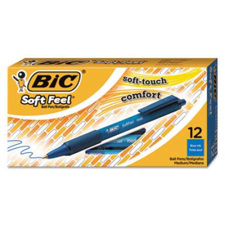 BIC Soft Feel Ballpoint Pen, Retractable, Medium 1 mm, Blue Ink, Blue Barrel, Dozen (SCSM11BE)