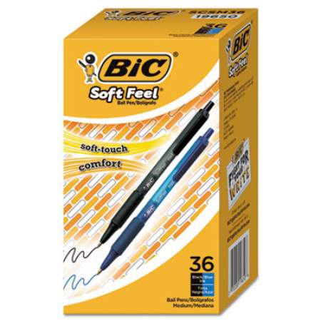 BIC Soft Feel Ballpoint Pen Value Pack, Retractable, Medium 1 mm, Assorted Ink and Barrel Colors, 36/Pack (SCSM361AST)