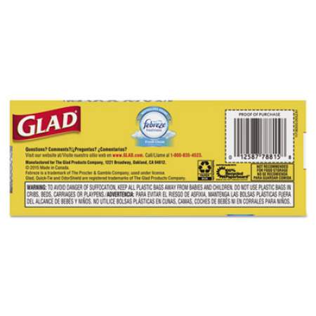 Glad OdorShield Medium Quick-Tie Trash Bags, 8 gal, 0.57 mil, 21.63" x 23", White, 156/Carton (78815CT)