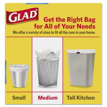 Glad OdorShield Medium Quick-Tie Trash Bags, 8 gal, 0.57 mil, 21.63" x 23", White, 26/Box (78815BX)
