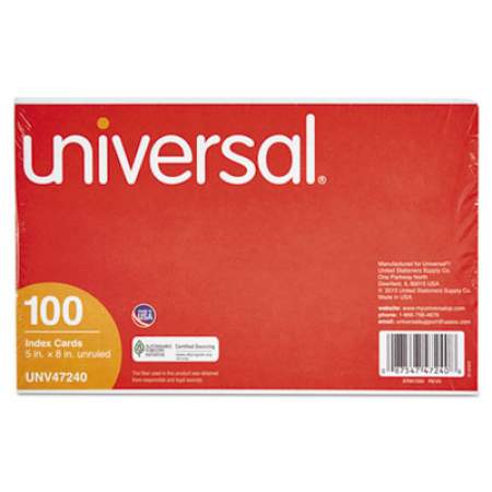Universal Unruled Index Cards, 5 x 8, White, 100/Pack (47240)