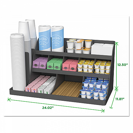 Extra Large Coffee Condiment and Accessory Organizer, 14 Compartments, 24 x 11.8 x 12.5, Black (COMORG02BLK)