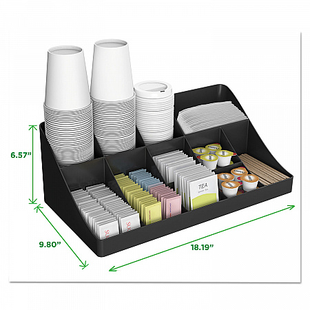 11-Compartment Coffee Condiment Organizer, 18.25 x 6.63 x 9.78, Black (COMORGBLK)