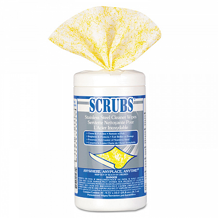 Stainless Steel Cleaner Towels, 1-Ply, 9.75 x 10.5, Lemon Scent, 30/Canister, 6 Canisters/Carton (91930CT)