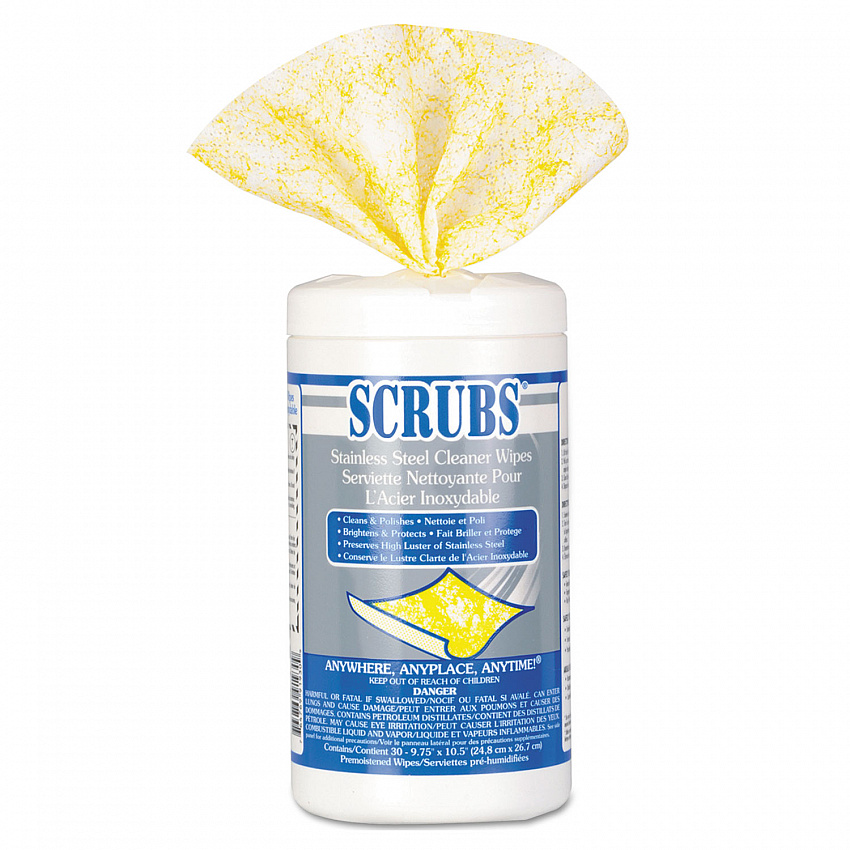 Stainless Steel Cleaner Towels, 1-Ply, 9.75 x 10.5, Lemon Scent, 30/Canister, 6 Canisters/Carton (91930CT)