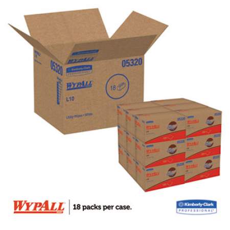 WypAll L10 Towels, POP-UP Box, 1Ply, 9 x 10 1/2, White, 125/Box, 18 Boxes/Carton (05320)