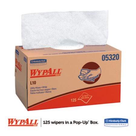 WypAll L10 Towels, POP-UP Box, 1Ply, 9 x 10 1/2, White, 125/Box, 18 Boxes/Carton (05320)