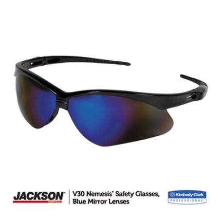 KleenGuard Nemesis Safety Glasses, Black Frame, Blue Mirror Lens (14481)