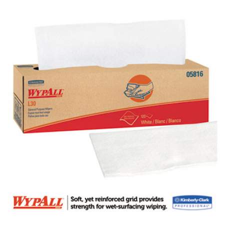 WypAll L30 Towels, POP-UP Box, 9 4/5 x 16 2/5, 120/Box, 6 Boxes/Carton (05816)