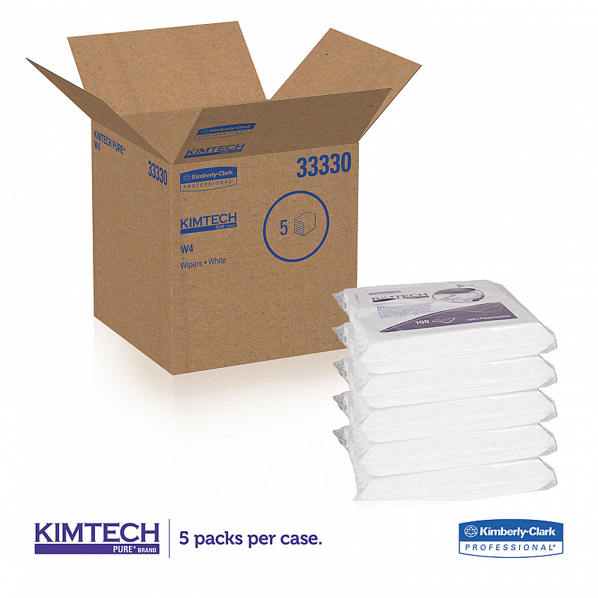 W4 Critical Task Wipers, Flat Double Bag, 12 x 12, Unscented, White, 100/Bag, 5 Bags/Carton (33330)