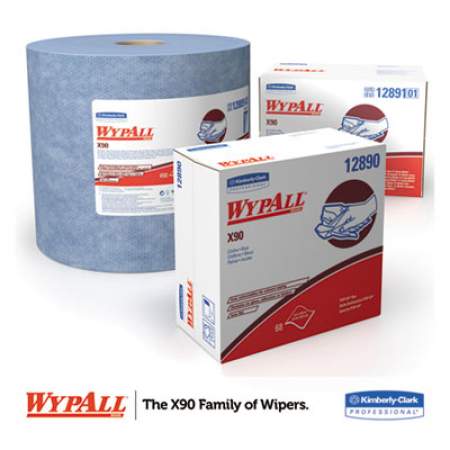 WypAll X90 Cloths, Jumbo Roll, 11 1/10 x 13 2/5, Denim Blue, 450/Roll, 1 Roll/Carton (12889)