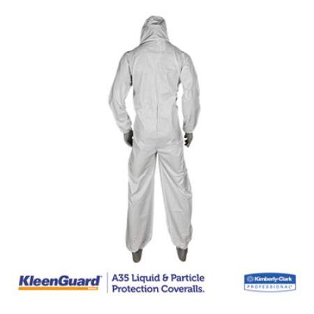 KleenGuard A35 Liquid and Particle Protection Coveralls, Zipper Front, Hooded, Elastic Wrists and Ankles, X-Large, White, 25/Carton (38939)