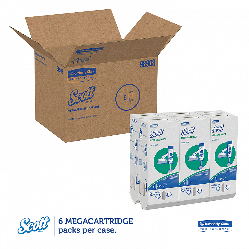 MegaCartridge Napkins, 1-Ply, 8.4 x 6.5, White, 875/Pack, 6 Packs/Carton (98908)