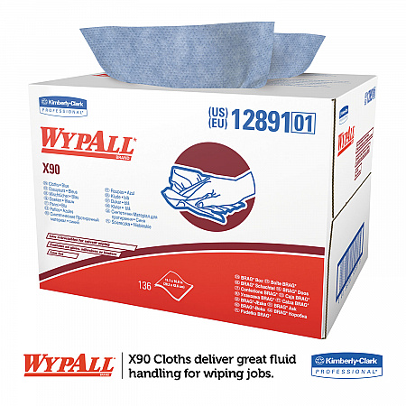 X90 Cloths, BRAG Box, 2-Ply, 11.1 x 16.8, Denim Blue, 136/Carton (12891)