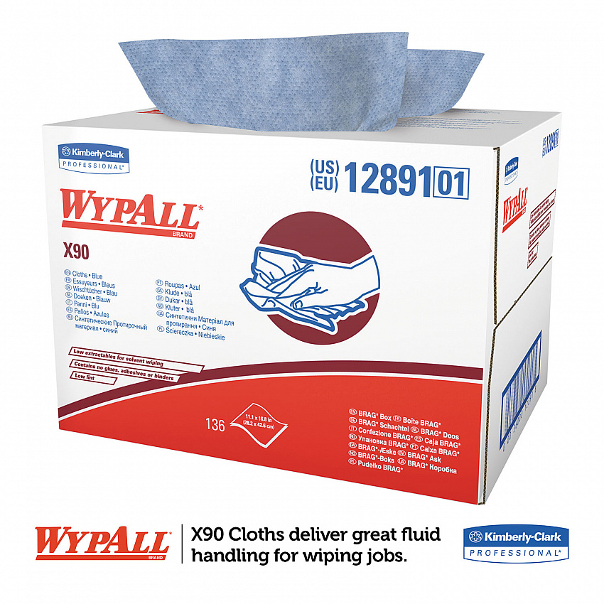 X90 Cloths, BRAG Box, 2-Ply, 11.1 x 16.8, Denim Blue, 136/Carton (12891)