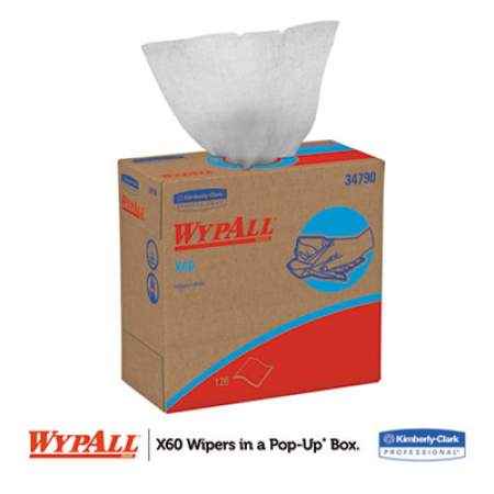 WypAll X60 Cloths, POP-UP Box, White, 9 1/8 x 16 7/8, 126/Box, 10 Boxes/Carton (34790CT)