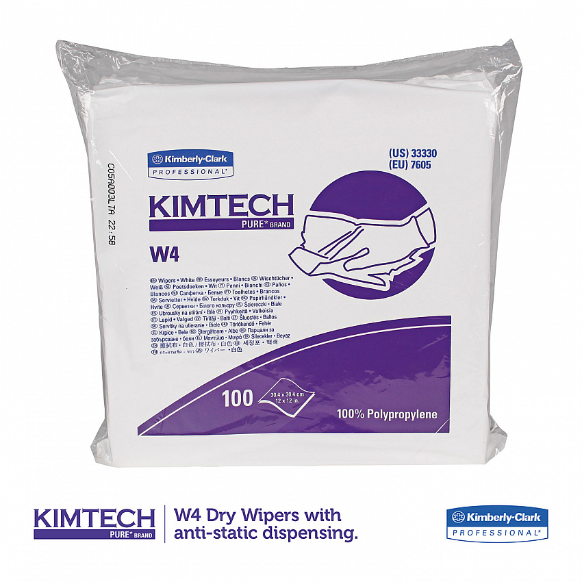 W4 Critical Task Wipers, Flat Double Bag, 12 x 12, Unscented, White, 100/Bag, 5 Bags/Carton (33330)