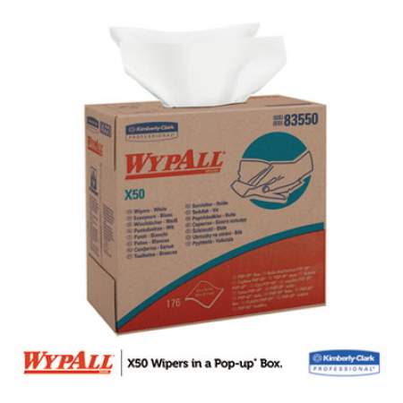 WypAll X50 Cloths, POP-UP Box, 9 1/10 x 12 1/2, White, 176/Box, 10 Boxes/Carton (83550)