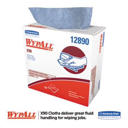WypAll X90 Cloths, POP-UP Box, 8 3/10 x 16 4/5, Denim Blue, 68/Box, 5 Boxes/Carton (12890)