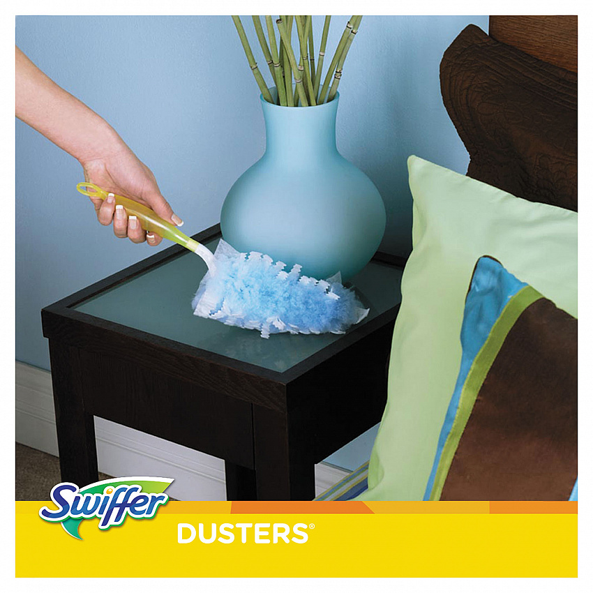 Dusters Starter Kit, Dust Lock Fiber, 6" Handle with Five Refill Dusters, Blue/Yellow (11804KT)