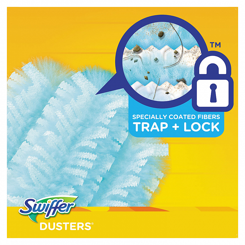 Dusters Starter Kit, Dust Lock Fiber, 6" Handle with Five Refill Dusters, Blue/Yellow (11804KT)