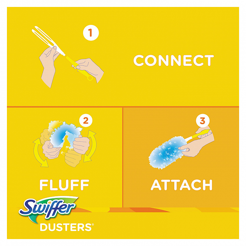 Dusters Starter Kit, Dust Lock Fiber, 6" Handle with Five Refill Dusters, Blue/Yellow (11804KT)