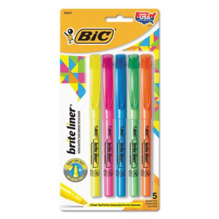 BIC Brite Liner Highlighter, Assorted Ink Colors, Chisel Tip, Assorted Barrel Colors, 5/Set (BLP51WASST)