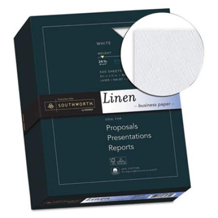 Southworth 25% Cotton Linen Business Paper, 91 Bright, 24 lb, 8.5 x 11, White, 500/Ream (554C)