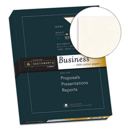 Southworth 100% Cotton Business Paper, 32 lb, 8.5 x 11, Ivory, 250/Pack (JD18IC)