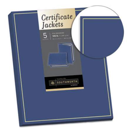 Southworth Certificate Jacket, Navy/Gold Border, Felt, 88lb Stock, 12 x 9 1/2, 5/Pack (PF6)