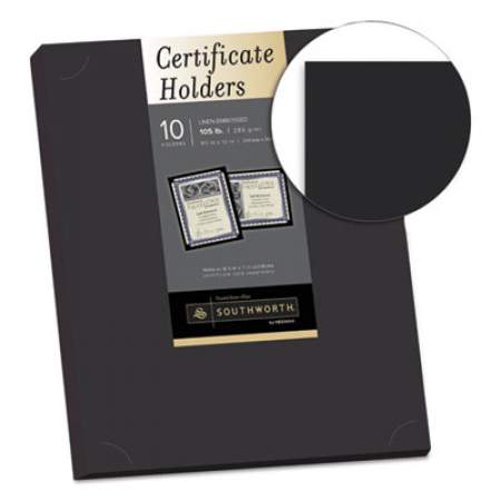 Southworth Certificate Holder, Black, 105lb Linen Stock, 12 x 9 1/2, 10/Pack (PF18)