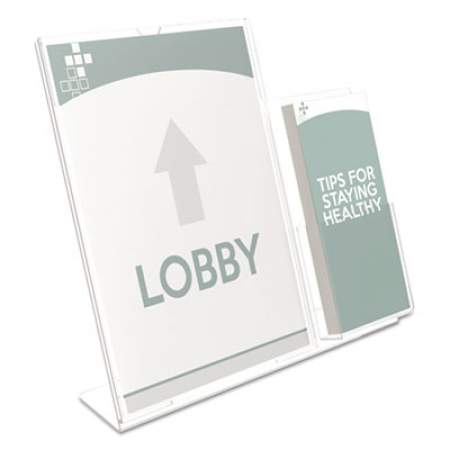 deflecto Superior Image Slanted Sign Holder with Side Pocket, 13.5w x 4.25d x 10.88h, Clear (599401)