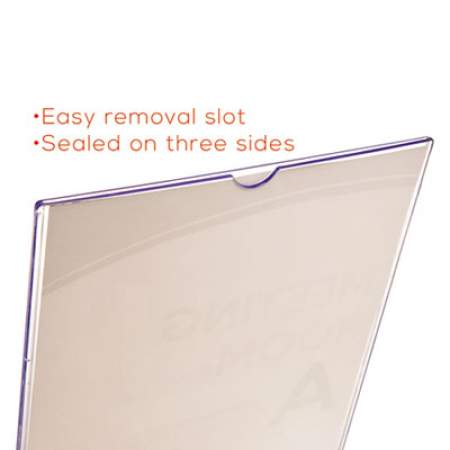 deflecto Superior Image Slanted Sign Holder with Business Card Holder, 8.5w x 4.5d x 11h, Clear (590601)