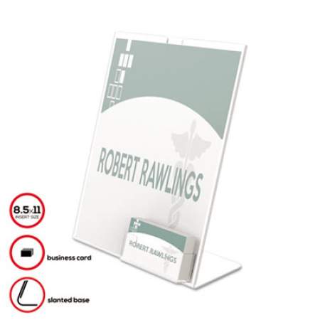 deflecto Superior Image Slanted Sign Holder with Business Card Holder, 8.5w x 4.5d x 11h, Clear (590601)