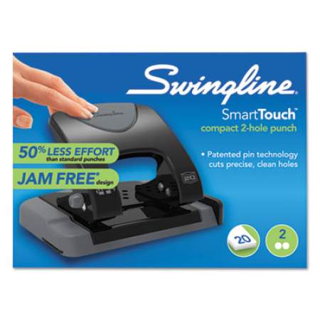 Swingline 20-Sheet SmartTouch Two-Hole Punch, 9/32" Holes, Black/Gray (74135)
