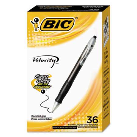BIC Velocity Easy Glide Ballpoint Pen Value Pack, Retractable, Medium 1 mm, Black Ink, Black Barrel, 36/Pack (VLG361BK)