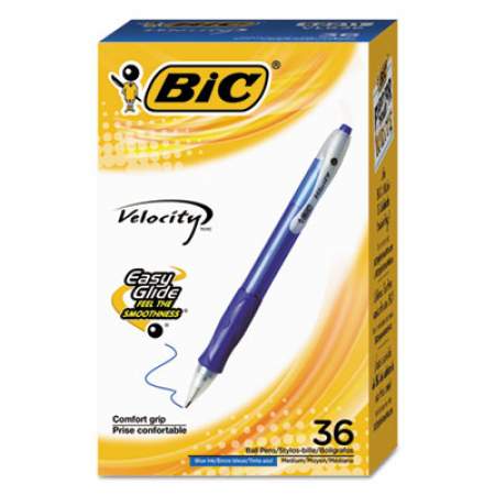 BIC Velocity Easy Glide Ballpoint Pen Value Pack, Retractable, Medium 1 mm, Blue Ink, Blue Barrel, 36/Pack (VLG361BE)