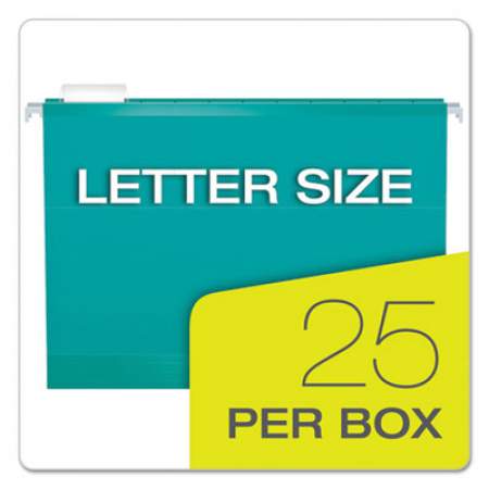 Pendaflex Colored Reinforced Hanging Folders, Letter Size, 1/5-Cut Tab, Aqua, 25/Box (415215AQU)
