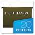 Pendaflex SureHook Hanging Folders, Letter Size, 1/5-Cut Tab, Standard Green, 20/Box (615215)